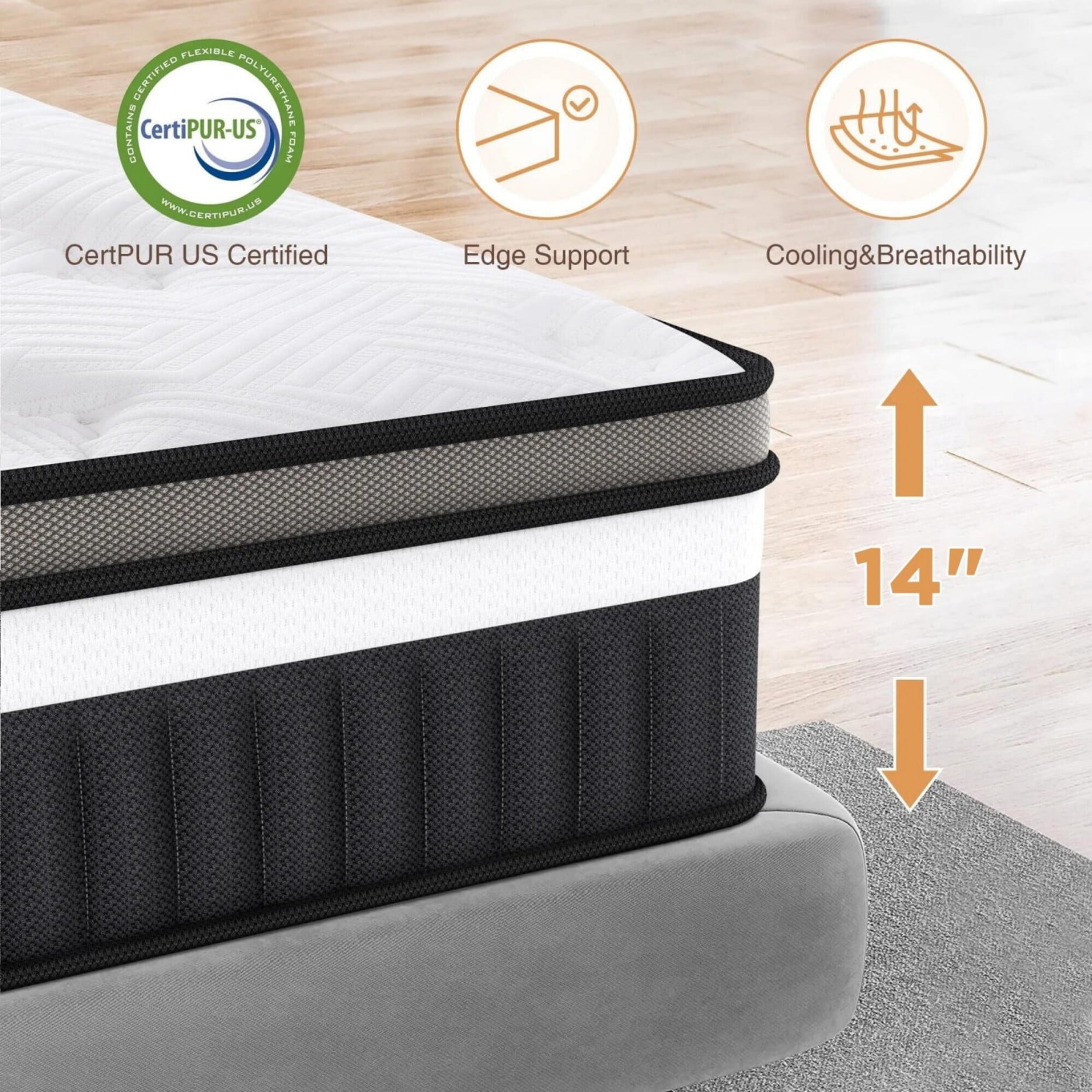 FaayFian Queen Mattress, FaayFian 14 Inch Gel Memory Foam and Individually Pocket Innerspring Hybrid Mattress, Queen Bed Mattress in a Box, CertiPUR-US Certified, Medium Queen Size Mattress