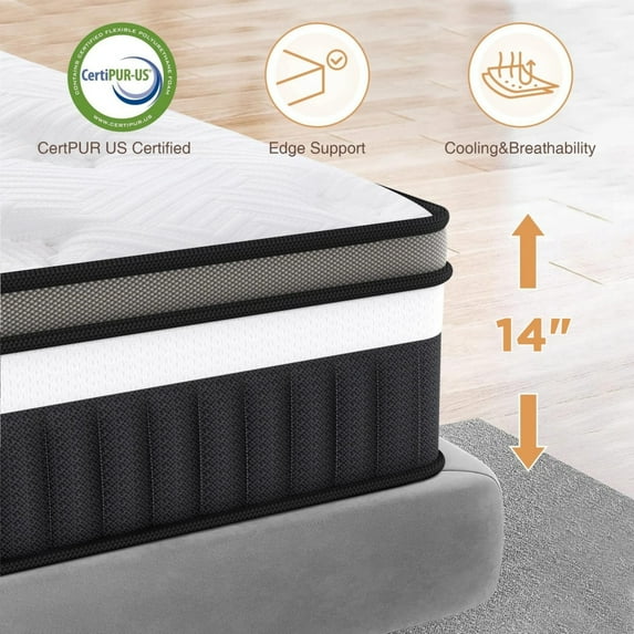 ODYAAZ King Size Mattress in a Box, 14in King Mattress, Memory Foam Mattress with Cooling Gel, Pocket Springs for Motion Isolation