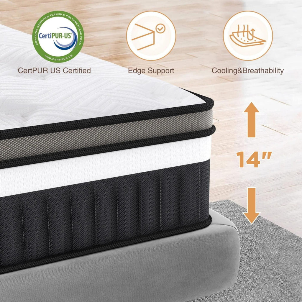 Campmoy 14 Inch King Mattress in a Box - Hybrid Gel Memory Foam & Coils, Medium Firm Feel, CertiPUR-US Certified for Pressure Relief & Edge Support, Ideal for Side Sleepers