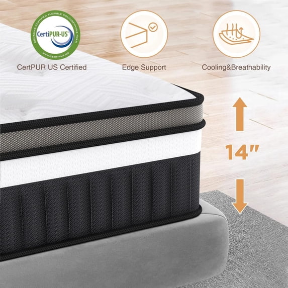 FaayFian Store Queen Mattress, FaayFian 14 Inch Gel Memory Foam and Individually Pocket Innerspring Hybrid Mattress, Queen Bed Mattress in a Box, CertiPUR-US Certified, Medium Queen Size Mattress