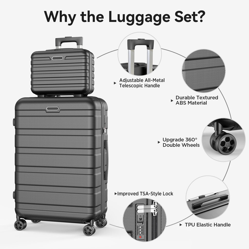WNANEEZ 11-Piece Hardshell Spinner Luggage Set – 4 ABS Suitcases (14” 20” 24” 28”) + 7 Packing Cubes, Lightweight Travel Set with Spinner Wheels and Password Lock for Family Trips, Vacation & Business