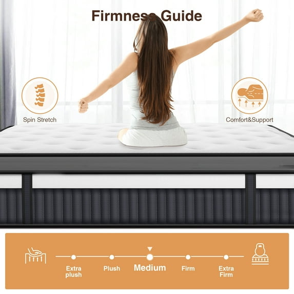 Qvamodo 14 Inch Queen Size Mattress, Hybrid Mattress with Memory Foam & Pocket Springs for Motion Isolation, Medium Firm Bed-in-a-Box, Motion Isolation, Cooling & Breathable
