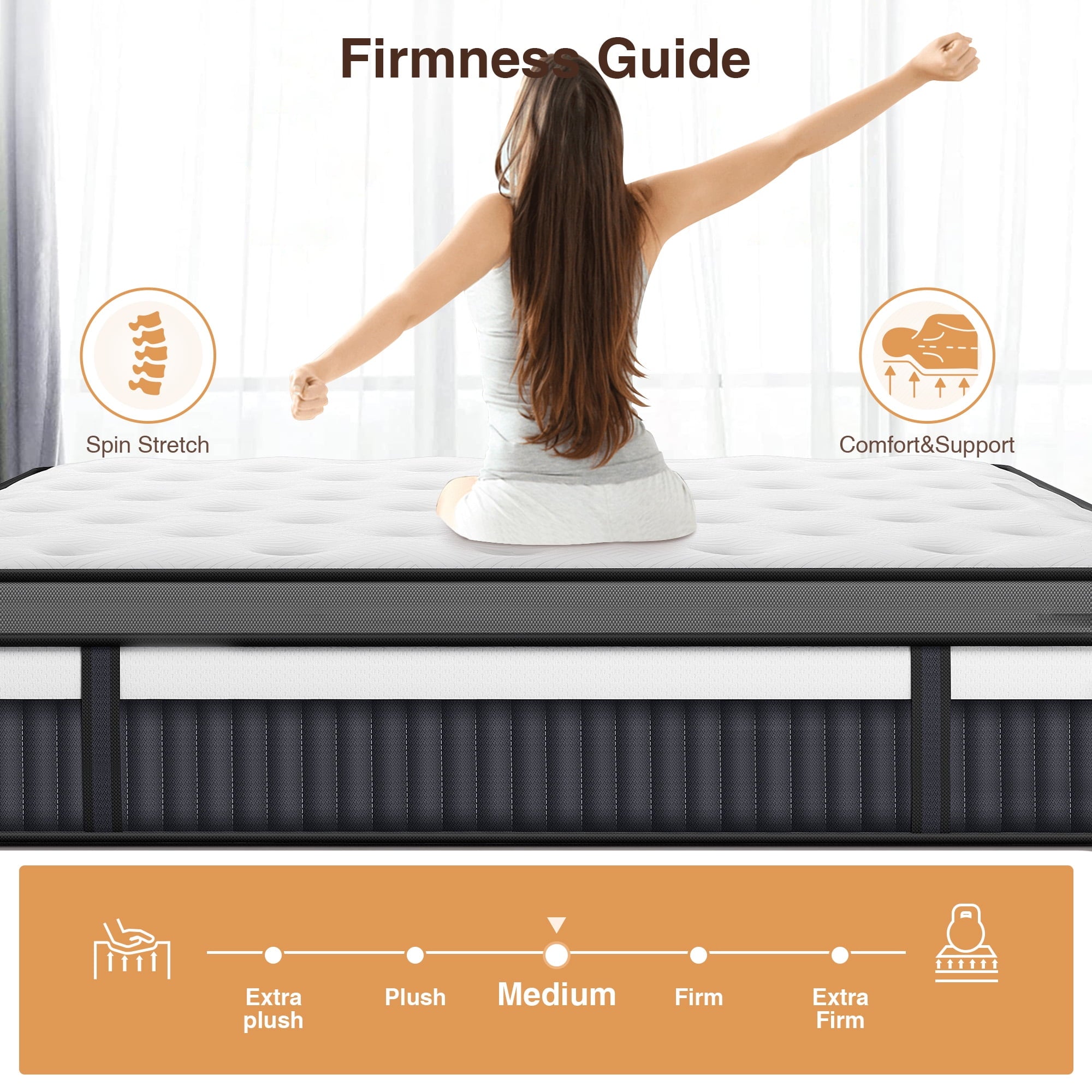 Campmoy 14inch Queen Mattress, Memory Foam Mattress, Bed in a Box, Medium Firm, Zoned Pressure Relief, Certified Safe Foams & Fabric, Breathable & Cooling Mattress