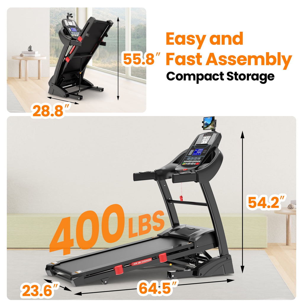 Famistar  15% Auto Incline Treadmill, 4.95HP Folding treadmill 300-400lb Capacity, 71 Smart Program, 10MPH Fast Speed, APP Control for Personalized Workout, Jogging Walking Home Treadmill w/ HiFi Speakers