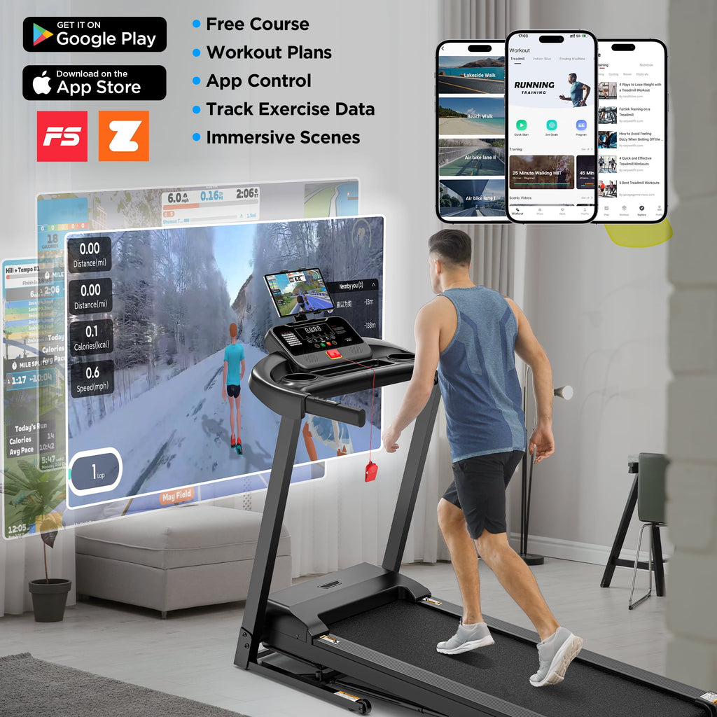 FaayFian 3HP Treadmill Manual Incline, Folding Treadmill for Home with LCD Monitor 300lbs 7.5 mph Speed Range, Bluetooth Speakers