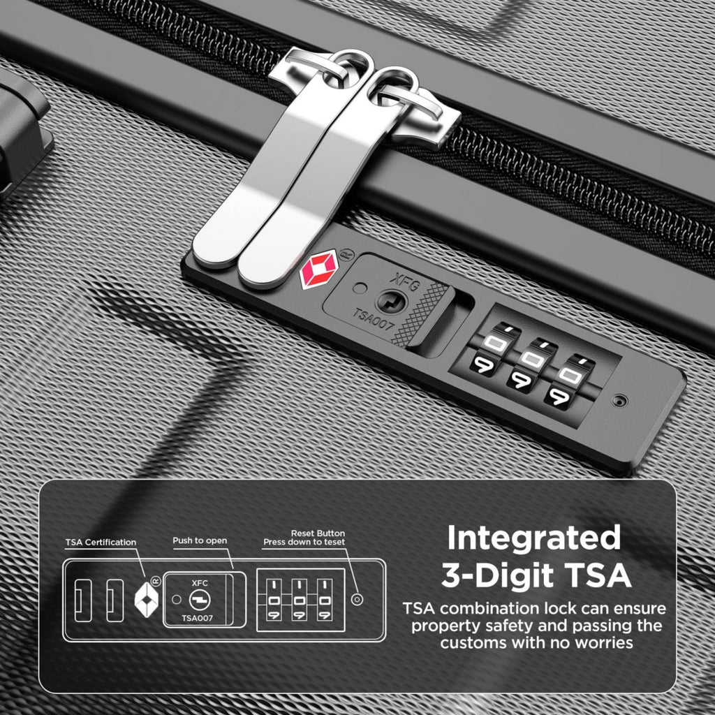 11 Pack Luggage Set Hardshell Lightweight Suitcase with Integrated TSA-style Lock and Spinner Wheels, 14" Travel Case, 20" Carry-On Luggage, 24" Checked Luggage, 28" Checked Luggage, Black