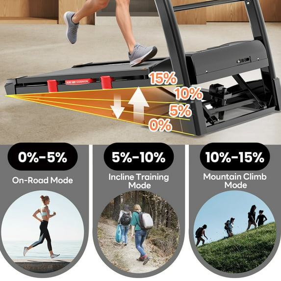 Famistar 15% Auto Incline Treadmill, 4.95HP Folding treadmill 300-400lb Capacity, 71 Smart Program, 10MPH Fast Speed, APP Control for Personalized Workout, Jogging Walking Home Treadmill w/ HiFi Speakers