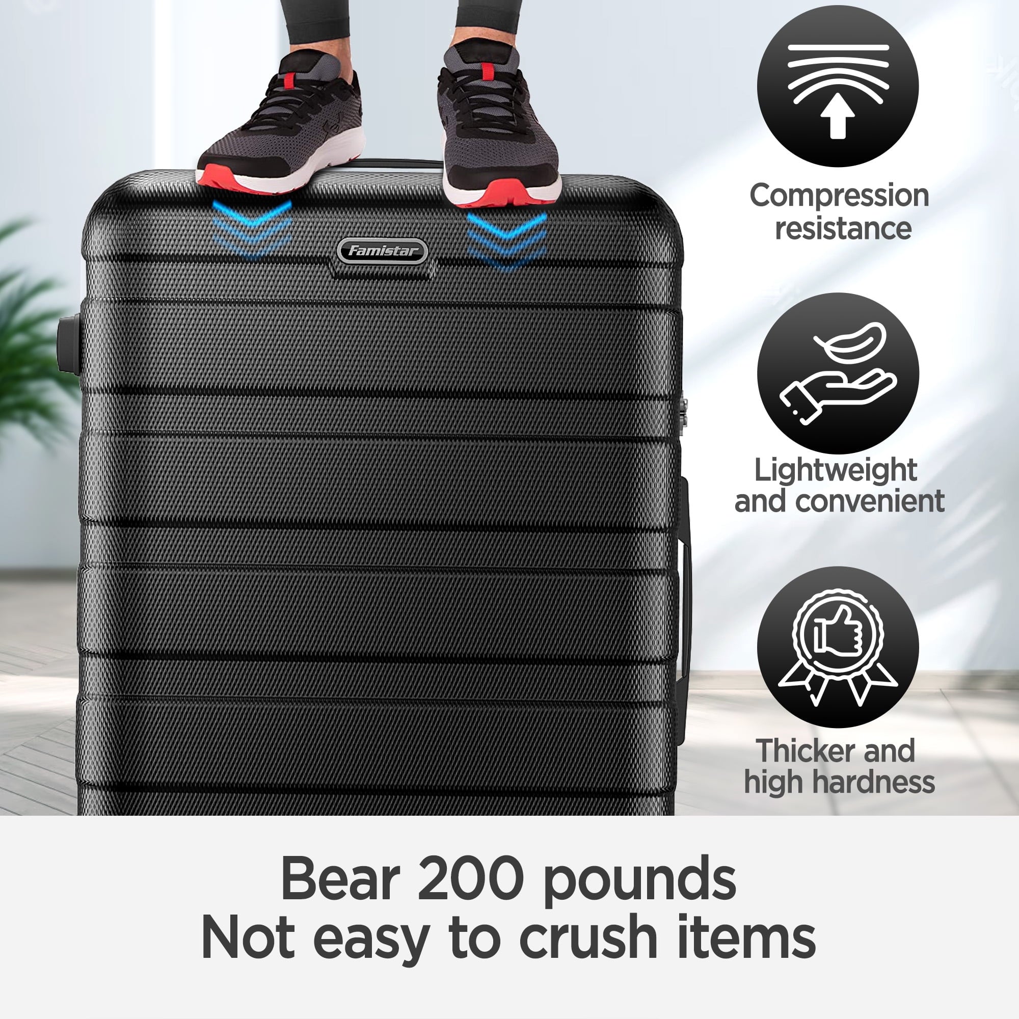 ODYAAZ Hardside Luggage 4 Pcs Set, Hardshell Suitcases with Spinner Wheels & TSA Lock, 14" Travel Case, 20" Carry-On Luggage, 24" Checked Luggage, 28" Checked Luggage, Black
