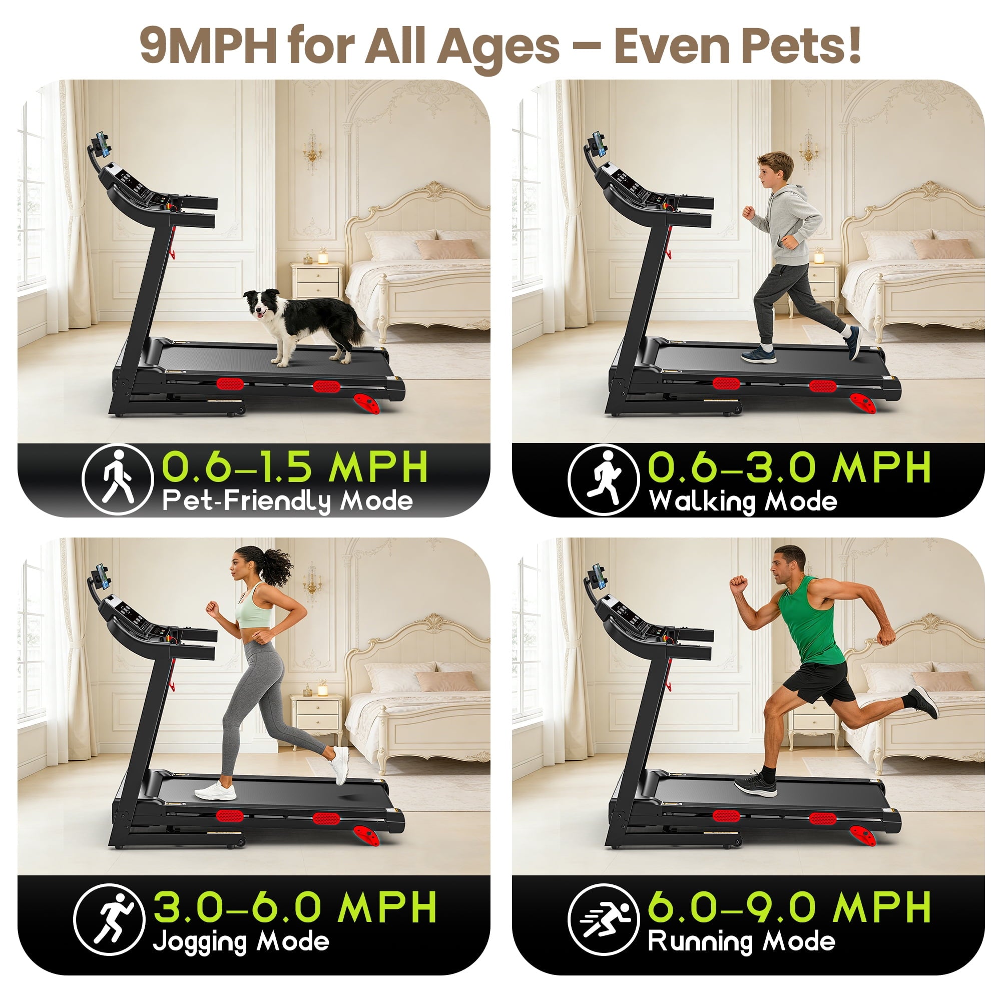 330 lbs Portable Folding Treadmill, 3.75 HP Foldable Compact Treadmill for Home Office, Walking Running Treadmill with LED Display for Exercise, Treadmill with Incline, 105 Programs