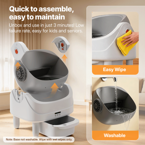 Campmoy Smart Automatic Cat Litter Box with Self Cleaning Function, App & Touch Control, 15-Day Waste Capacity, Open Top Cat-Friendly Design, Quiet Operation, Easy Cleaning for Home Use