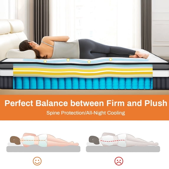 Qvamodo Queen Size Mattress, 14 Inch Gel Memory Foam Queen Mattress for Cooling Night & Pressure Relief, Medium Plush Feel with Motion Isolating