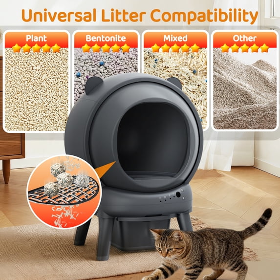 Famistar Automatic Cat Litter Box Self Cleaning, 100+15L Large Size Litter Box, 2.4G WiFi APP Control, Odor Removal, Safety Protection with Litter Mat & Liner