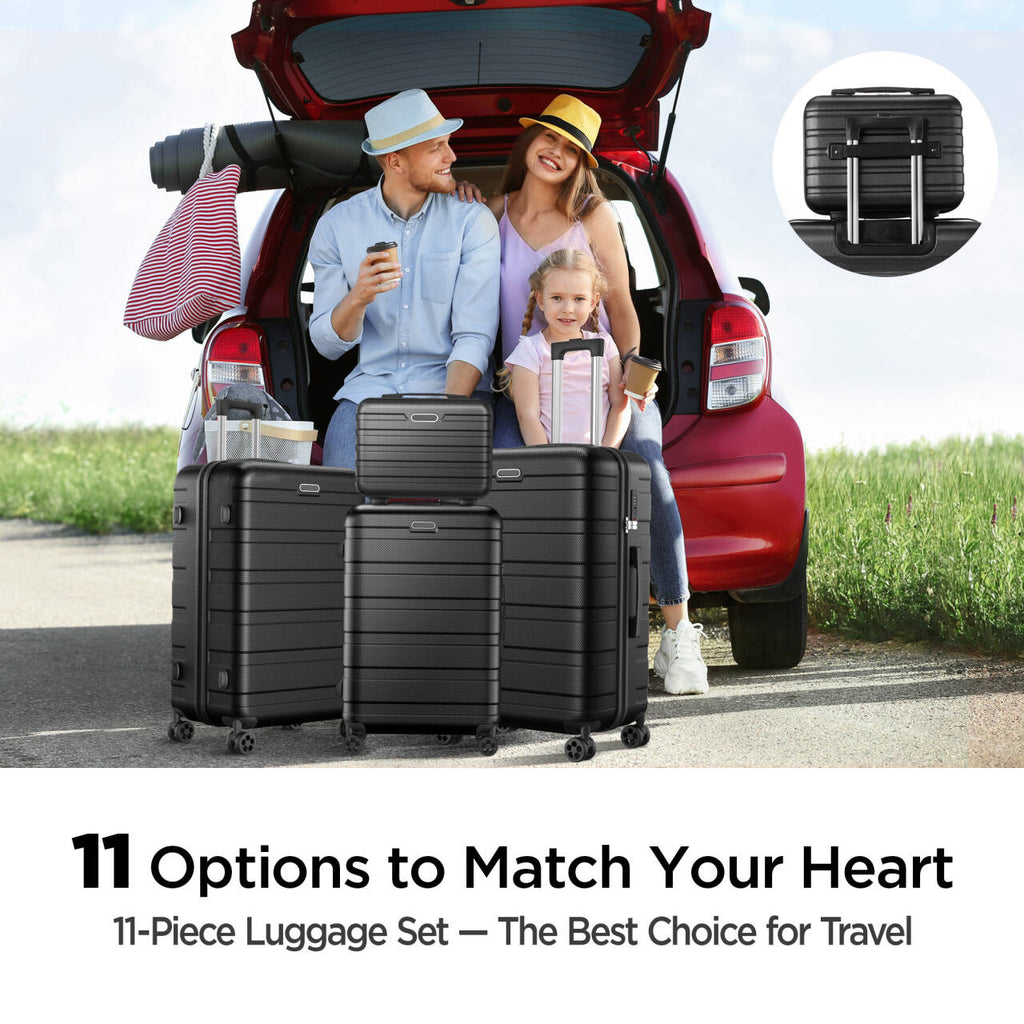 11 Piece Hardside Luggage Suitcase Set with 360° Double Spinner Wheels Integrated TSA-style Lock ABS Hardshell Luggage for Travel Trips Business