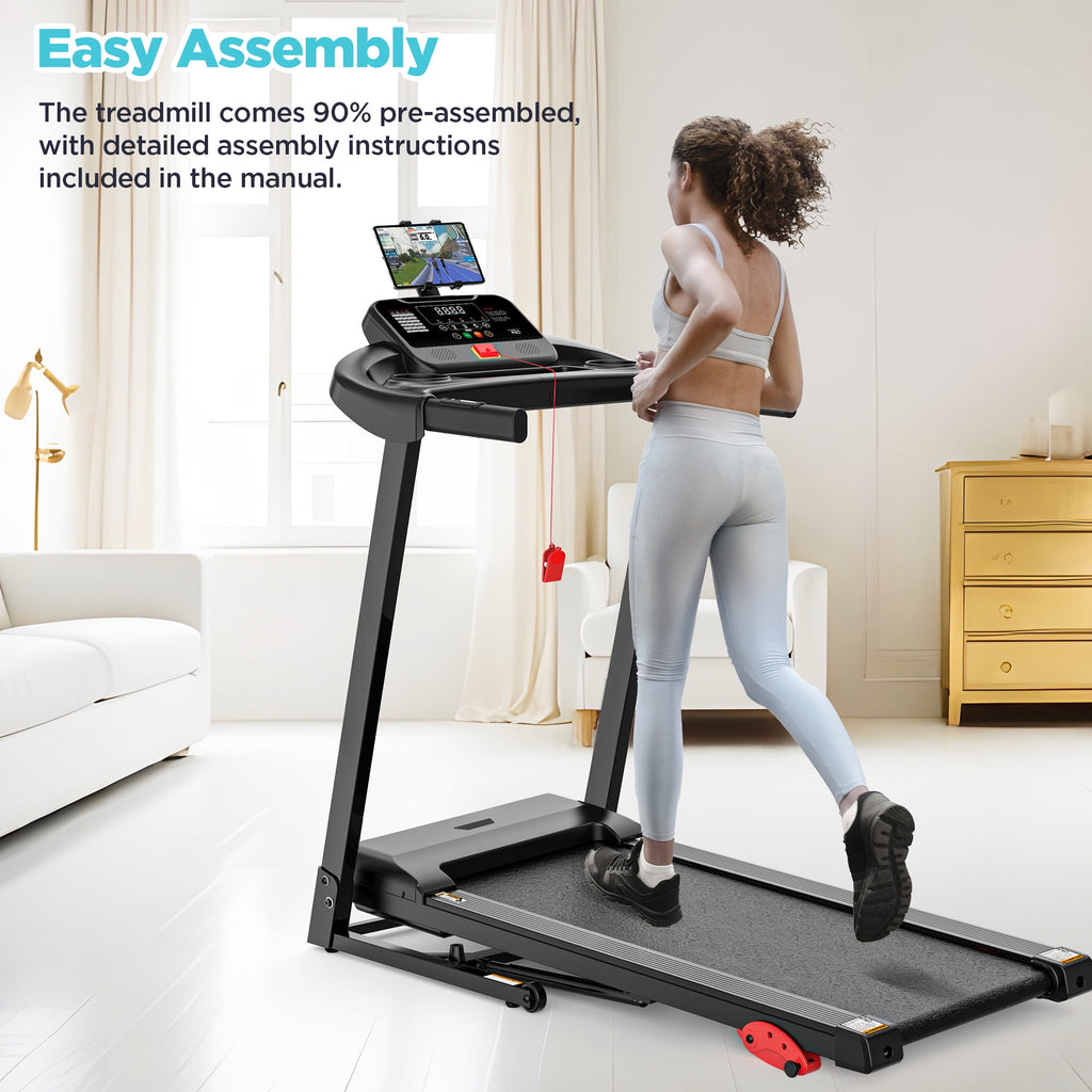 Famistar 3.75HP Treadmill 300lb Capacity, Incline Folding Treadmill, 64+7 Smart Program, 7.5MPH Speed, Smart APP Control, Treadmill for Home Jogging Walking w/ HiFi Speakers, Free Knee Pads