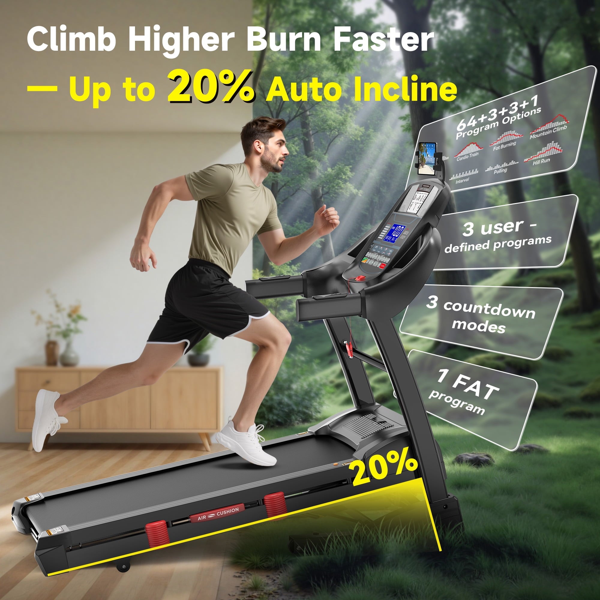 FaayFian 5.1HP Folding Treadmills for Home, Treadmill 400lbs Capacity with 20% Incline, Max 12MPH Speed, Treadmill Running Machine with APP & Bluetooth, Shock Absorption, Home&Office