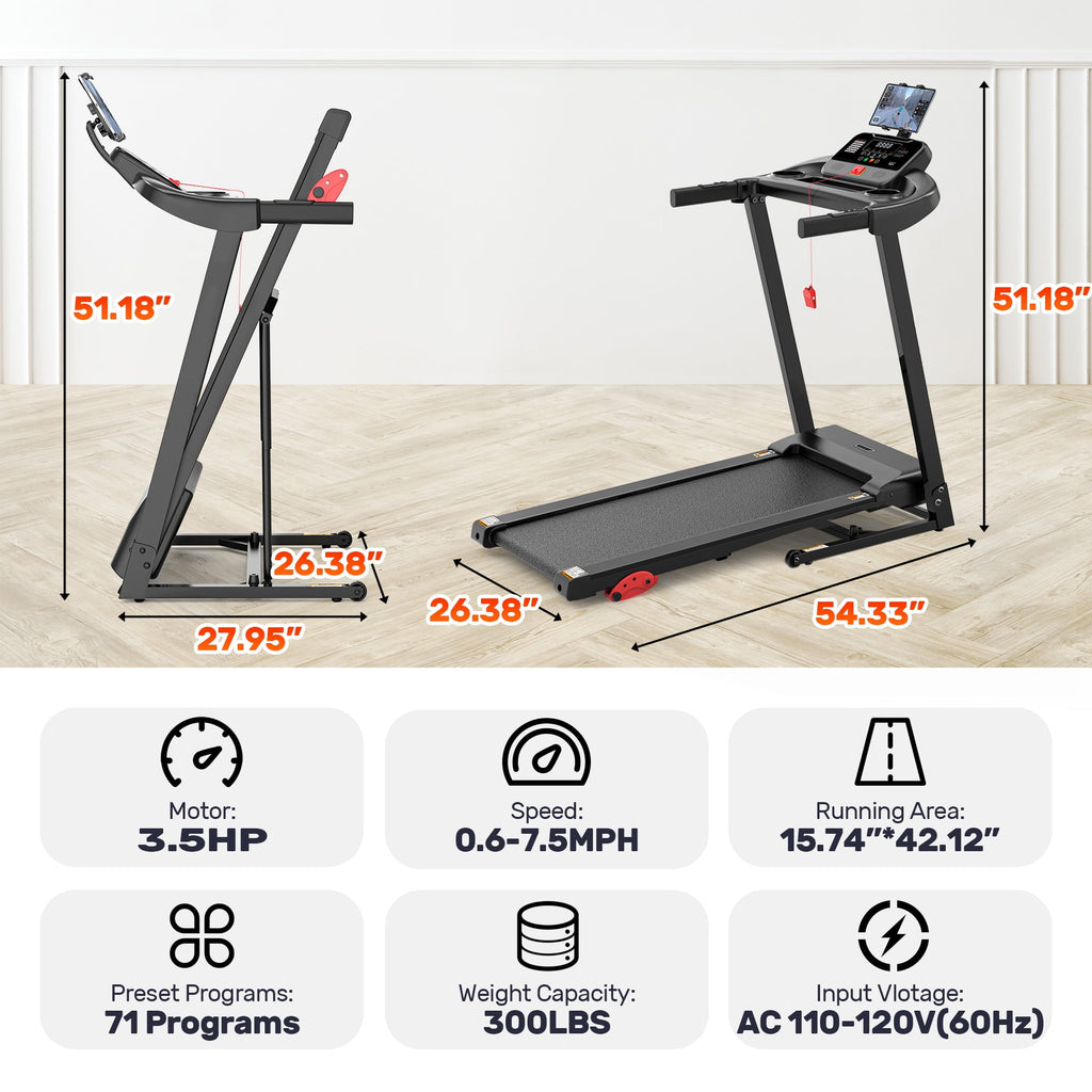 Campmoy 300 lbs Capacity Treadmill for Home, 3.5HP Folding Treadmill w/ 71 Preset Workouts, APP with Free Train Courses, Dual HiFi Speakers, Exercise Equipment for Walking, Jogging, Running
