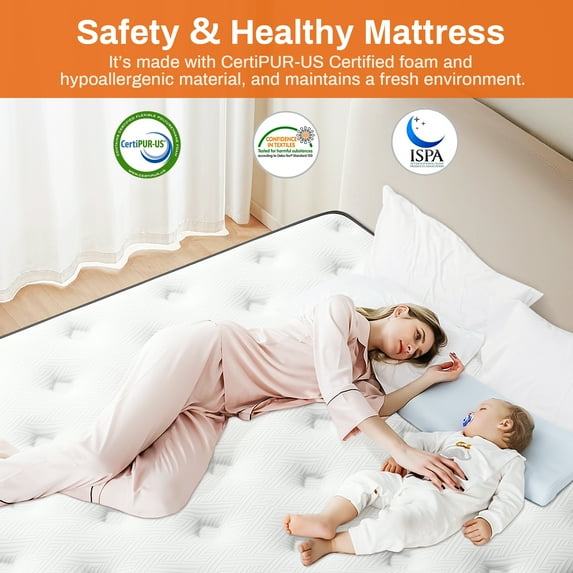 Qvamodo 14 Inch King Size Hybrid Mattress, Cooling Memory Foam Mattress in a Box with Individually Pocket Springs, Medium Firm Pressure Relief, CertiPUR-US Certified