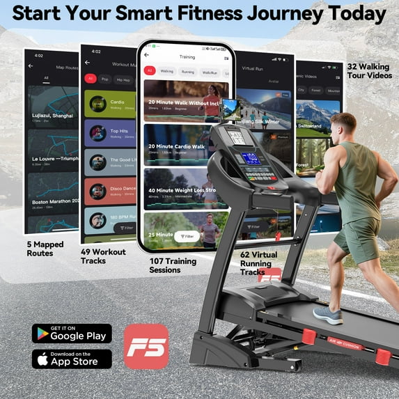 Famistar  15% Auto Incline Treadmill, 4.95HP Folding treadmill 300-400lb Capacity, 71 Smart Program, 10MPH Fast Speed, APP Control for Personalized Workout, Jogging Walking Home Treadmill w/ HiFi Speakers