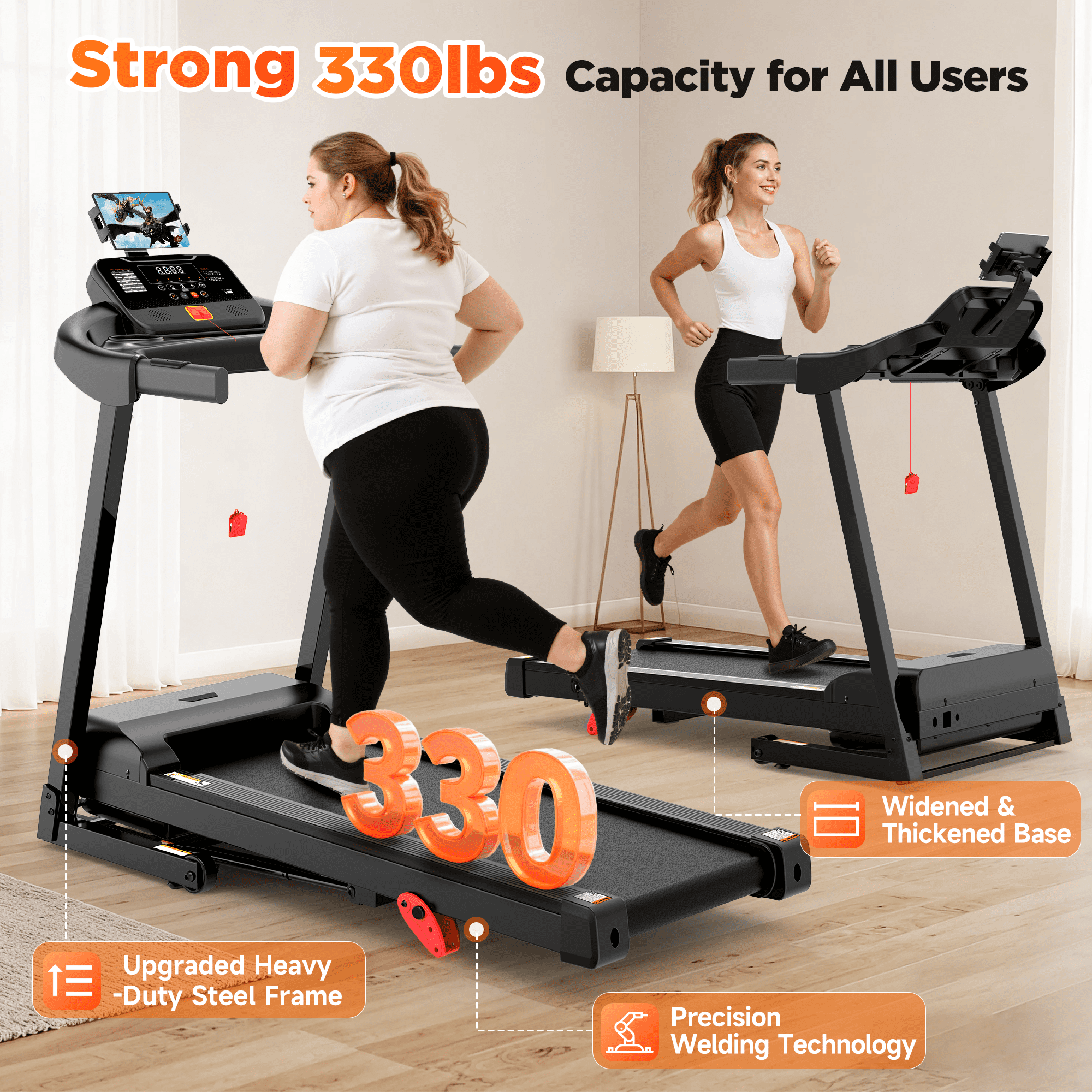 Campmoy Folding Treadmill w/ Incline, 3.5HP Treadmill for Home w/ 330lb Capacity, 71 Programs