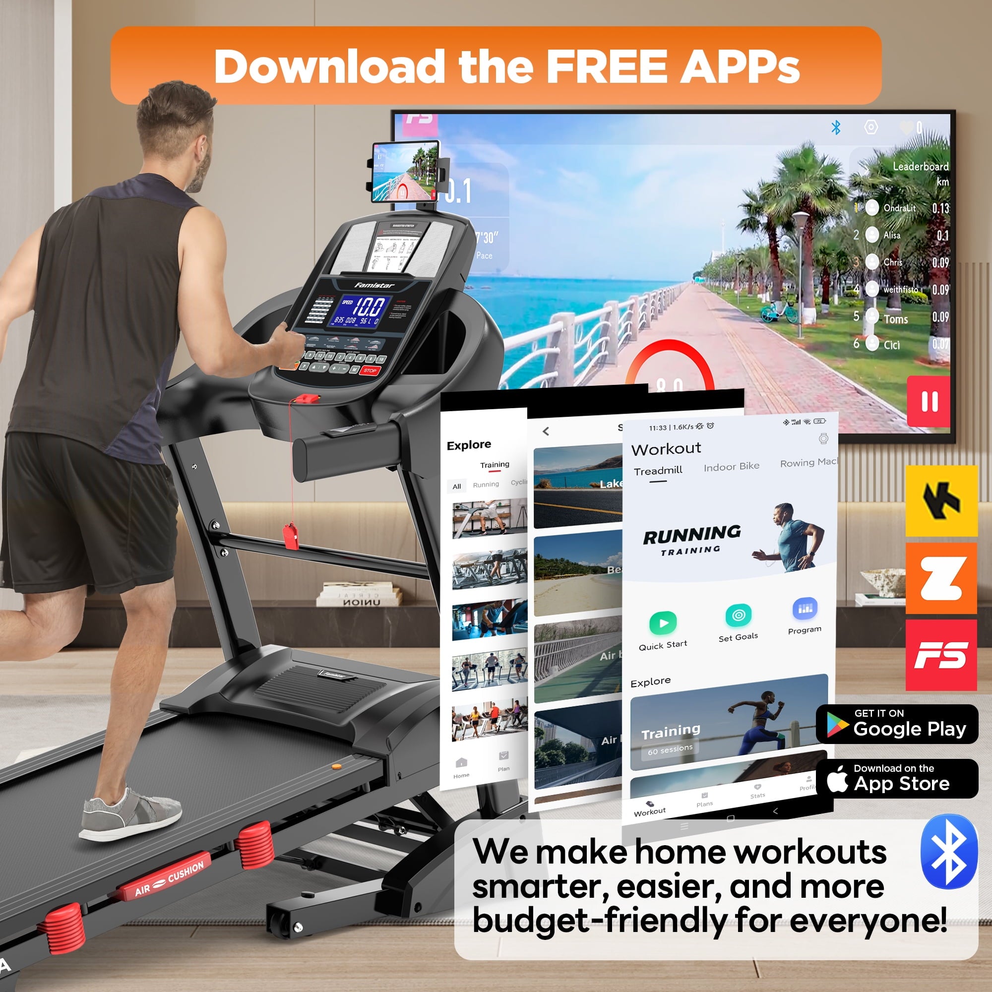 Famistar 5.1HP Folding Treadmill for Home with 15% Auto Incline, 300-400 LB Capacity, Portable Foldable Treadmill, FREE APP Control, Adjustable Tablet Holder,10MPH Speed,71 Programs,UPC:6974950491994