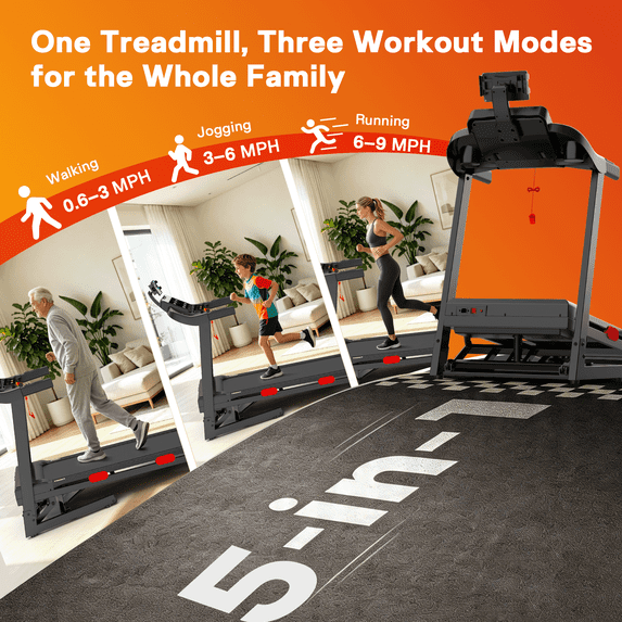 FaayFian Treadmill with 15% Incline,Portable Treadmills for Home Small, Incline Treadmill with Handle Bar, Walking Pad Foldable exercise treadmill with 3.8HP Quiet Brushless, LED Dispay, 300LBS Capacity