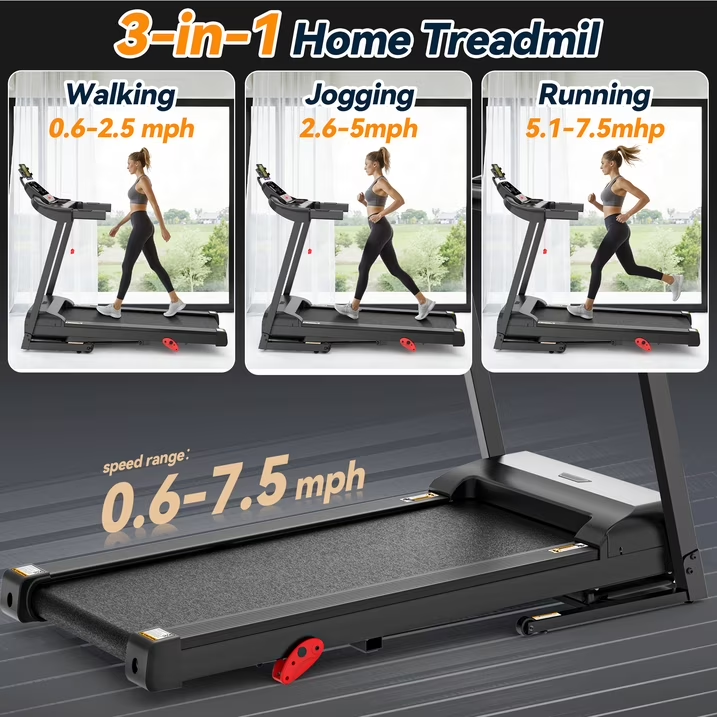 Famistar Folding Electric Treadmill for Home, Compact Running Machine with 3.5HP Motor, Treadmill 300 lb Capacity, Treadmill with 3-Level Incline, 7.5 MPH, Quiet Brushless Motor, 71 Programs, Space-Saving